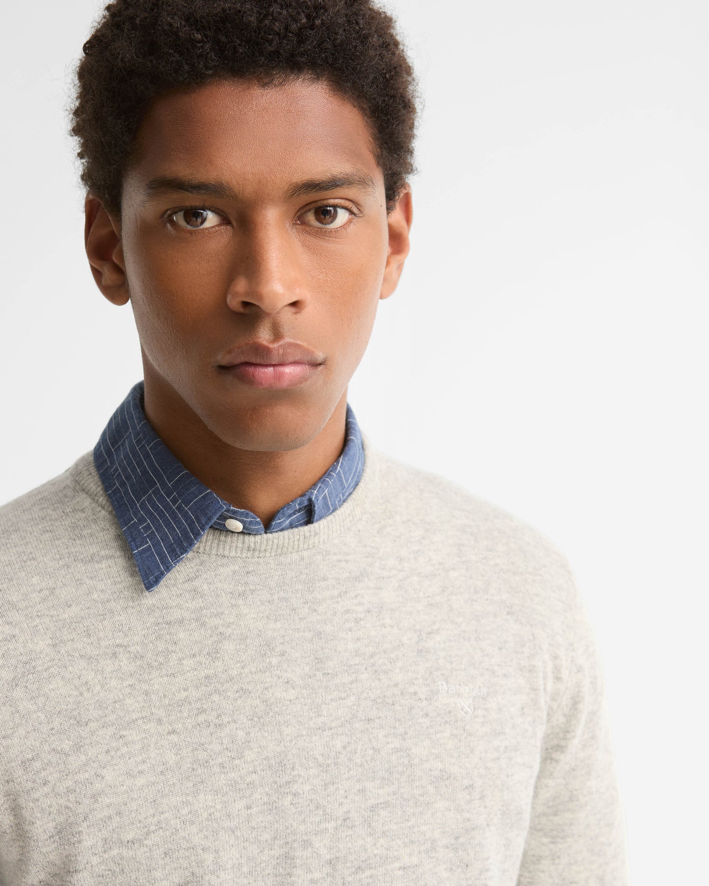Barbour Essential Crew Neck Mens Jumper - Light Grey Marl | CHO | Designer Mens Jumpers