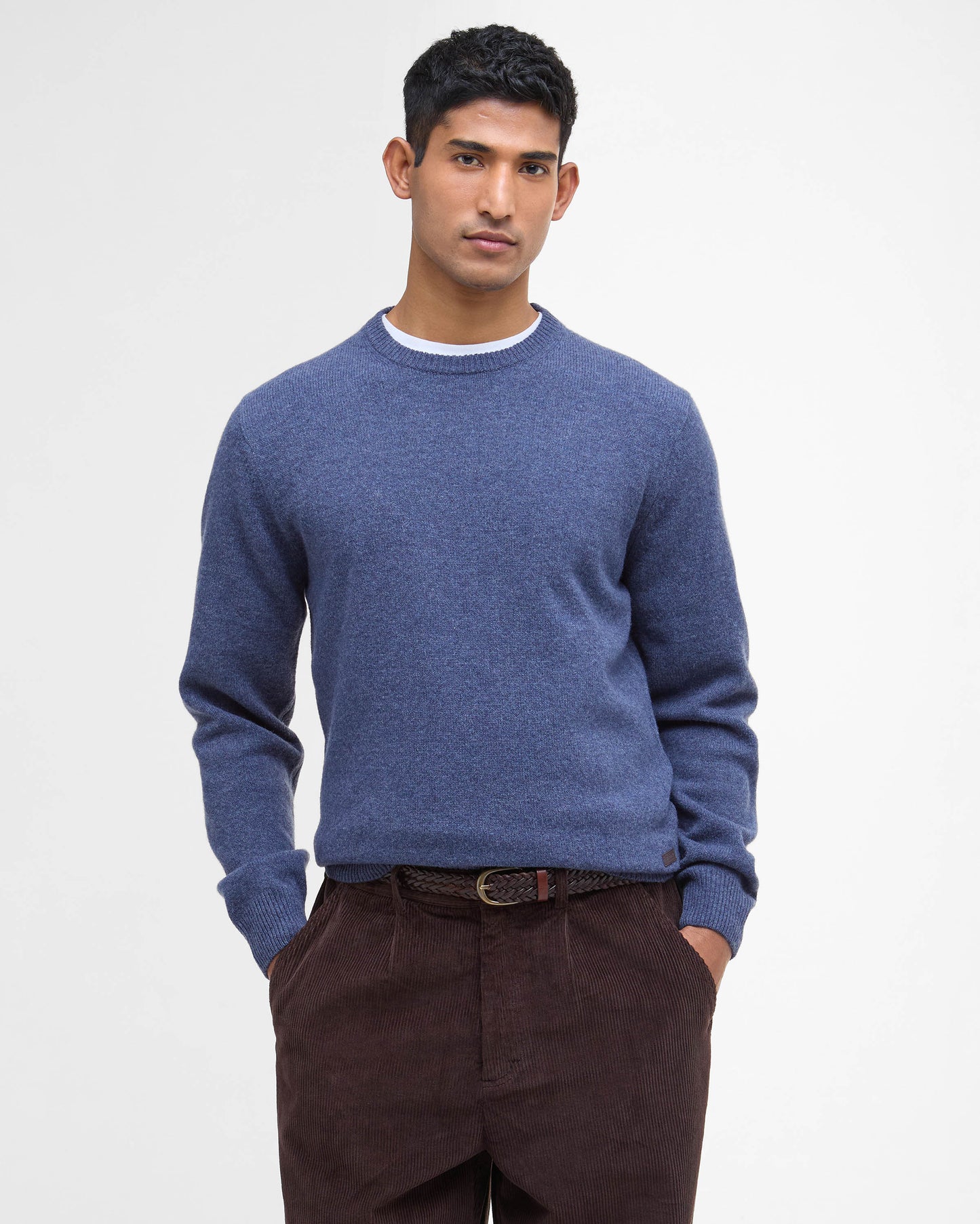 Barbour Essential Patch Mens Crew-Neck Jumper - Dark Indigo | CHO | Designer Mens Knitwear