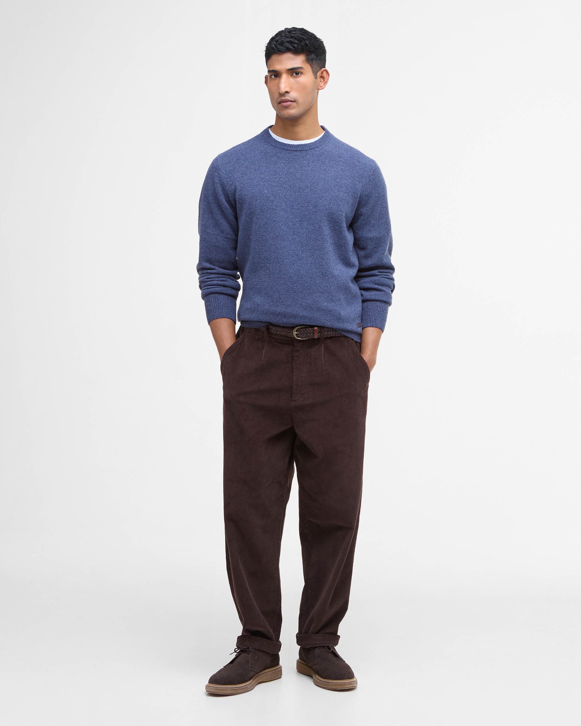 Barbour Essential Patch Mens Crew-Neck Jumper - Dark Indigo | CHO | Designer Mens Knitwear