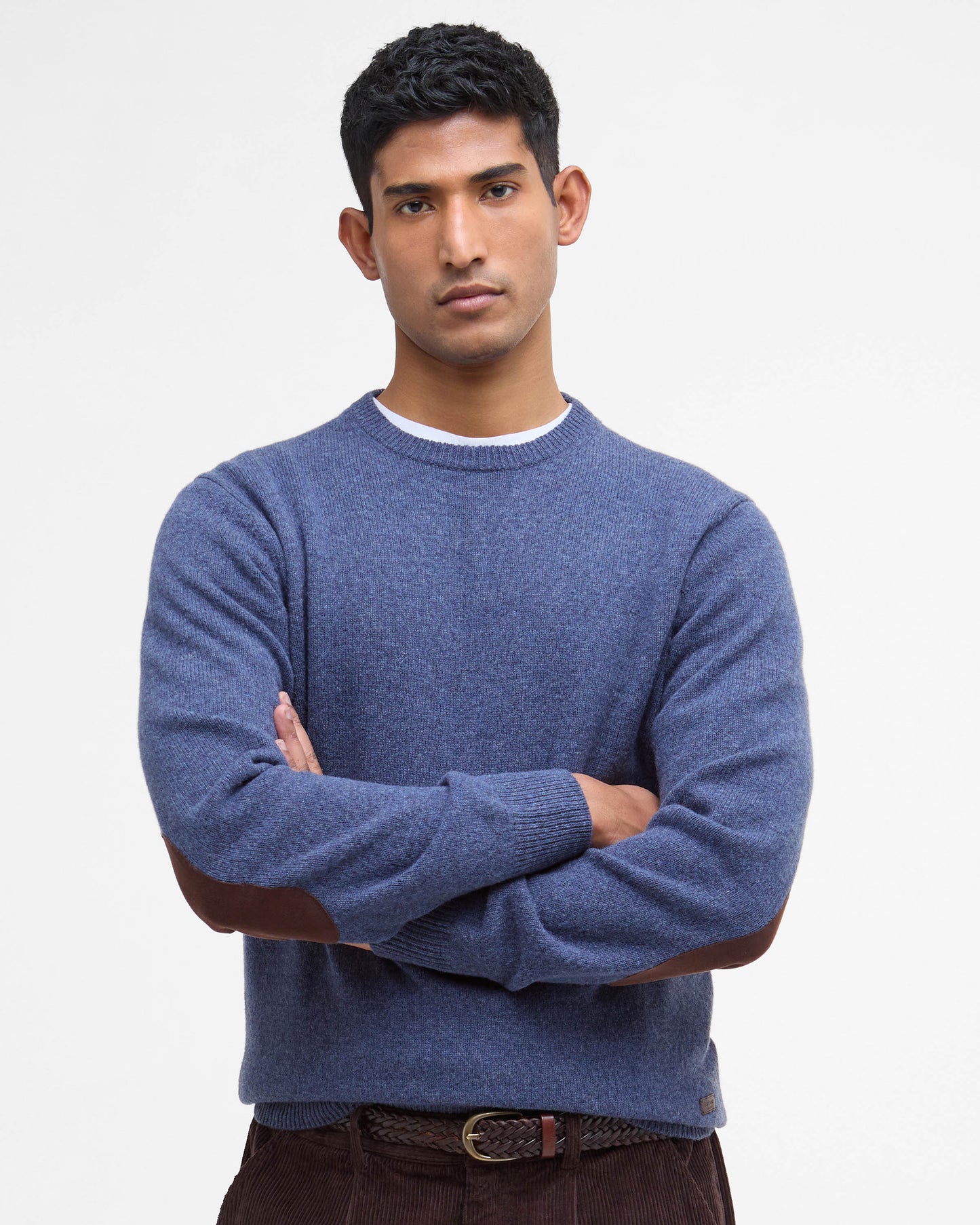 Barbour Essential Patch Mens Crew-Neck Jumper - Dark Indigo | CHO | Designer Mens Knitwear