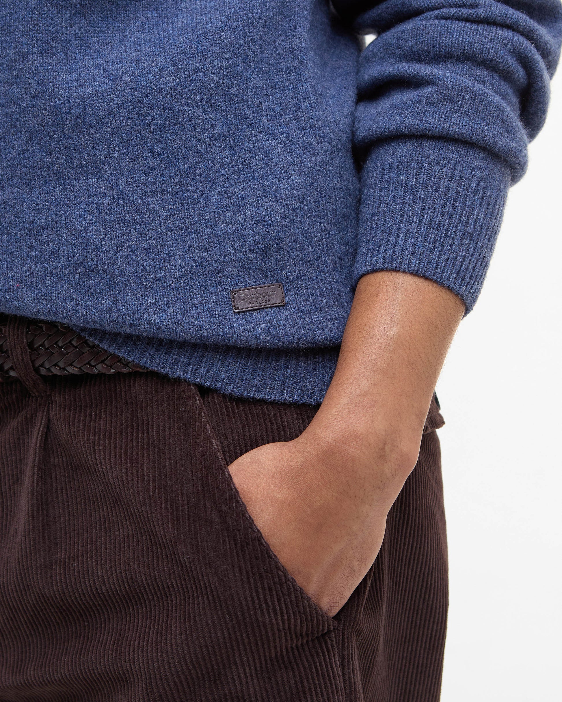 Barbour Essential Patch Mens Crew-Neck Jumper - Dark Indigo | CHO | Designer Mens Knitwear