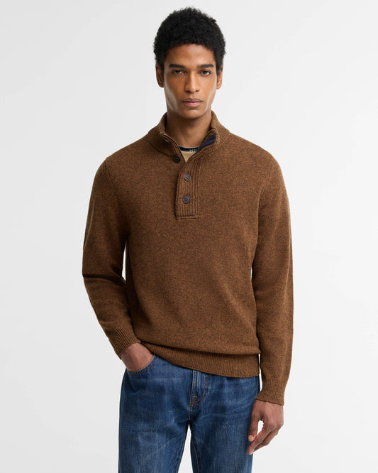 Barbour Essential Patch Half Zip Mens Jumper in Bracken, front