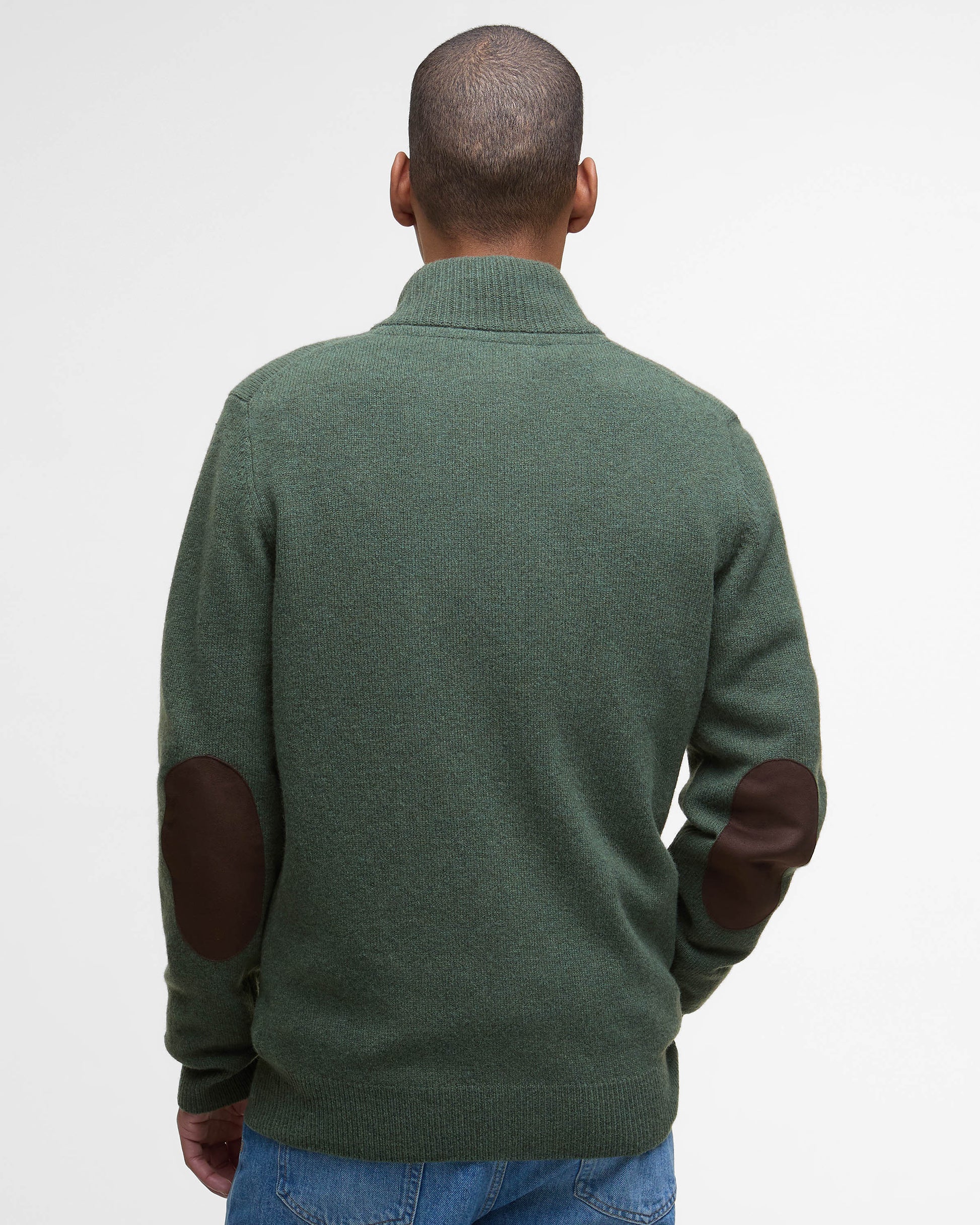Barbour Patch Buttoned Full-Zip Mens Knit - Olive | CHO | Designer Mens Jumpers