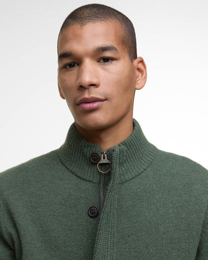 Barbour Patch Buttoned Full-Zip Mens Knit - Olive | CHO | Designer Mens Jumpers