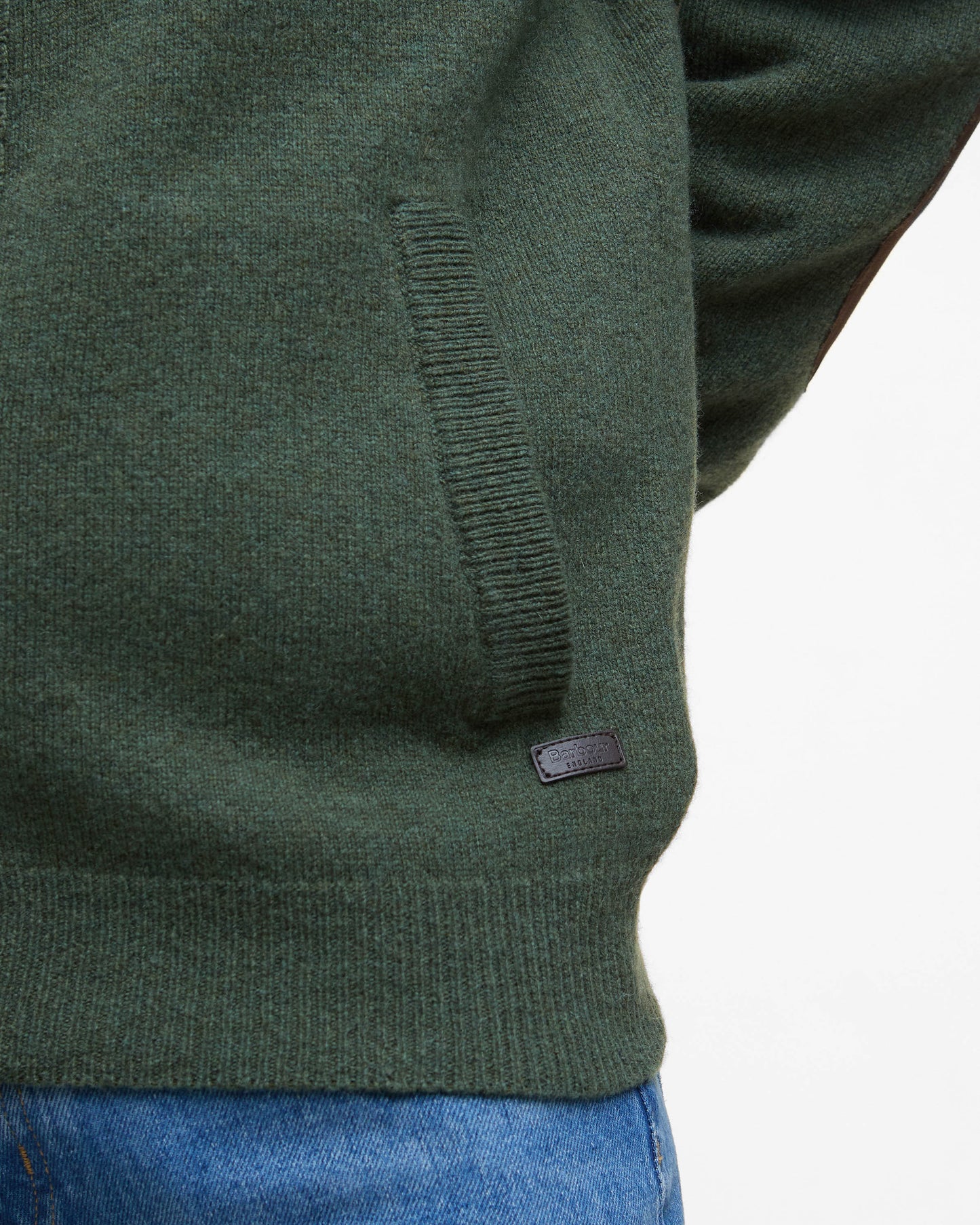 Barbour Patch Buttoned Full-Zip Mens Knit - Olive | CHO | Designer Mens Jumpers