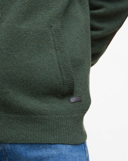 Barbour Patch Buttoned Full-Zip Mens Knit - Olive | CHO | Designer Mens Jumpers