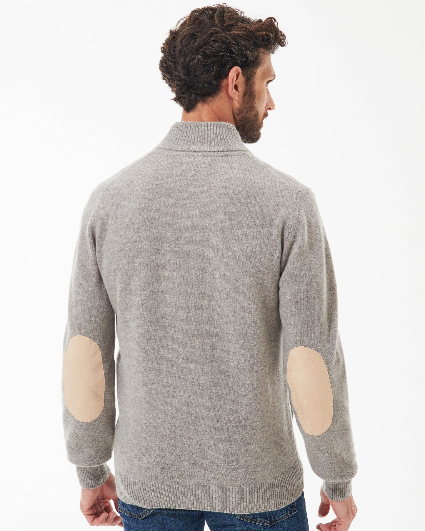 Barbour Patch Buttoned Full-Zip Mens Knit - New Stone | CHO | Designer Mens Jumpers