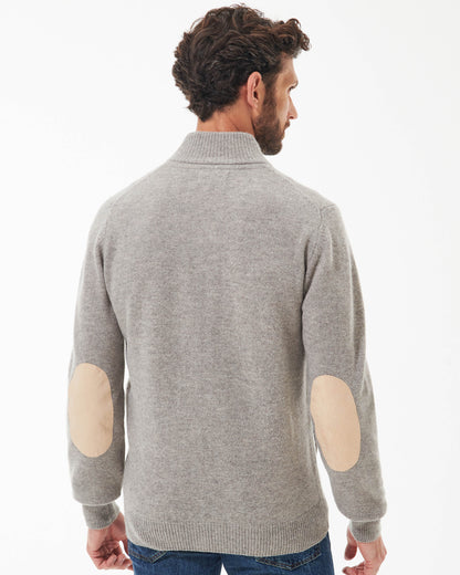 Barbour Patch Buttoned Full-Zip Mens Knit - New Stone | CHO | Designer Mens Jumpers