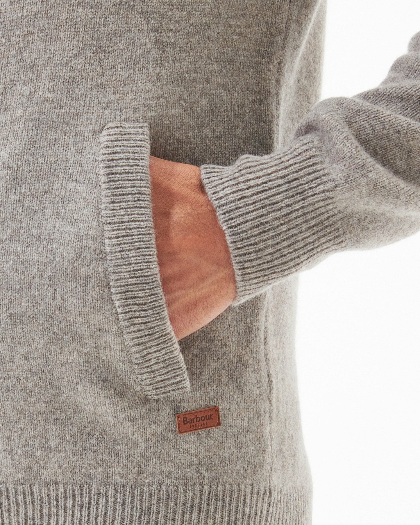Barbour Patch Buttoned Full-Zip Mens Knit - New Stone | CHO | Designer Mens Jumpers