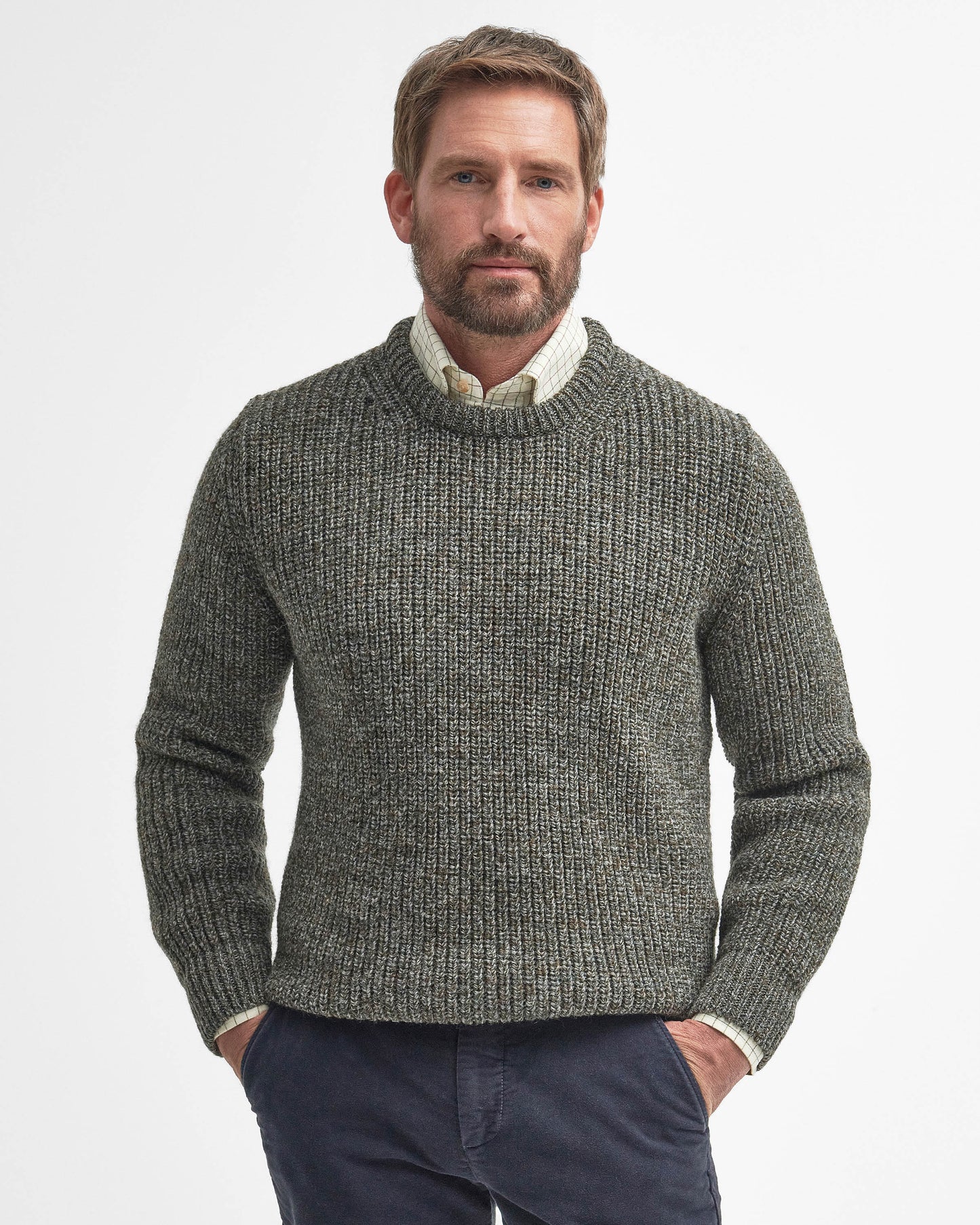 Barbour New Tyne Mens Crew Neck Sweater - Derby Tweed | CHO | Designer Mens Crew Neck Jumpers