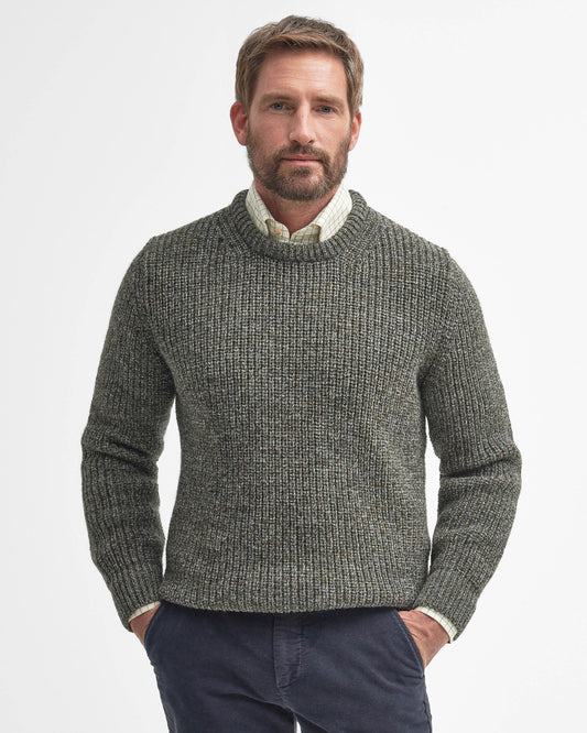 Barbour New Tyne Mens Crew Neck Sweater - Derby Tweed | CHO | Designer Mens Crew Neck Jumpers