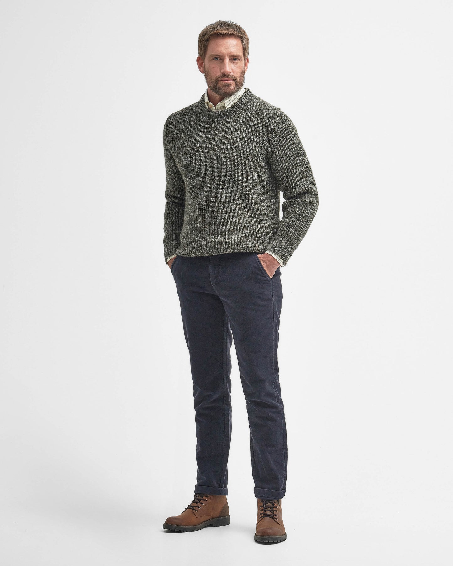Barbour New Tyne Mens Crew Neck Sweater - Derby Tweed | CHO | Designer Mens Crew Neck Jumpers