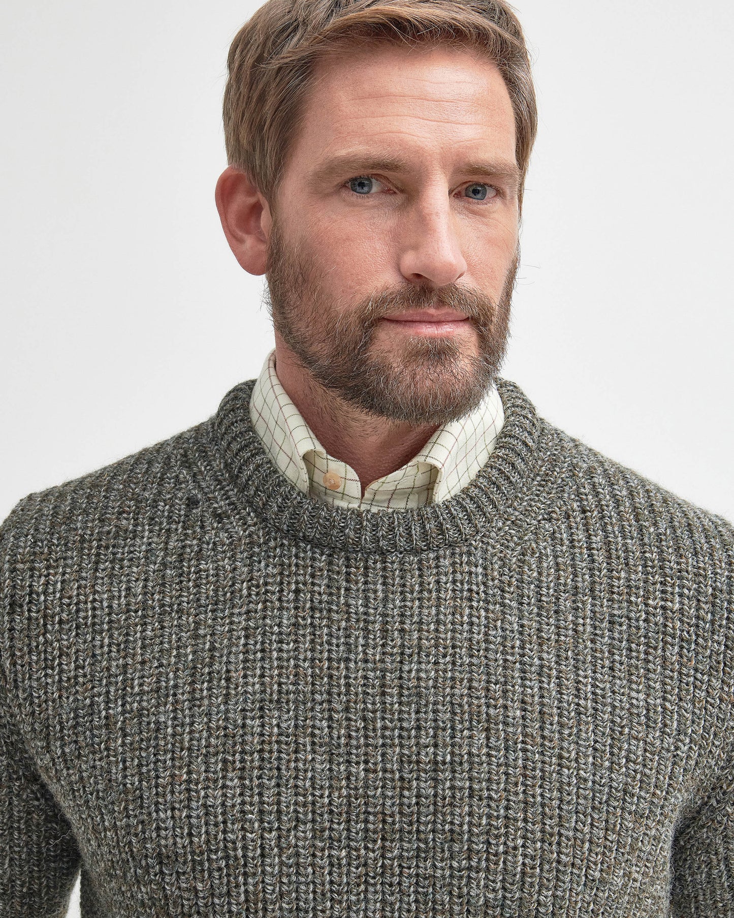Barbour New Tyne Mens Crew Neck Sweater - Derby Tweed | CHO | Designer Mens Crew Neck Jumpers