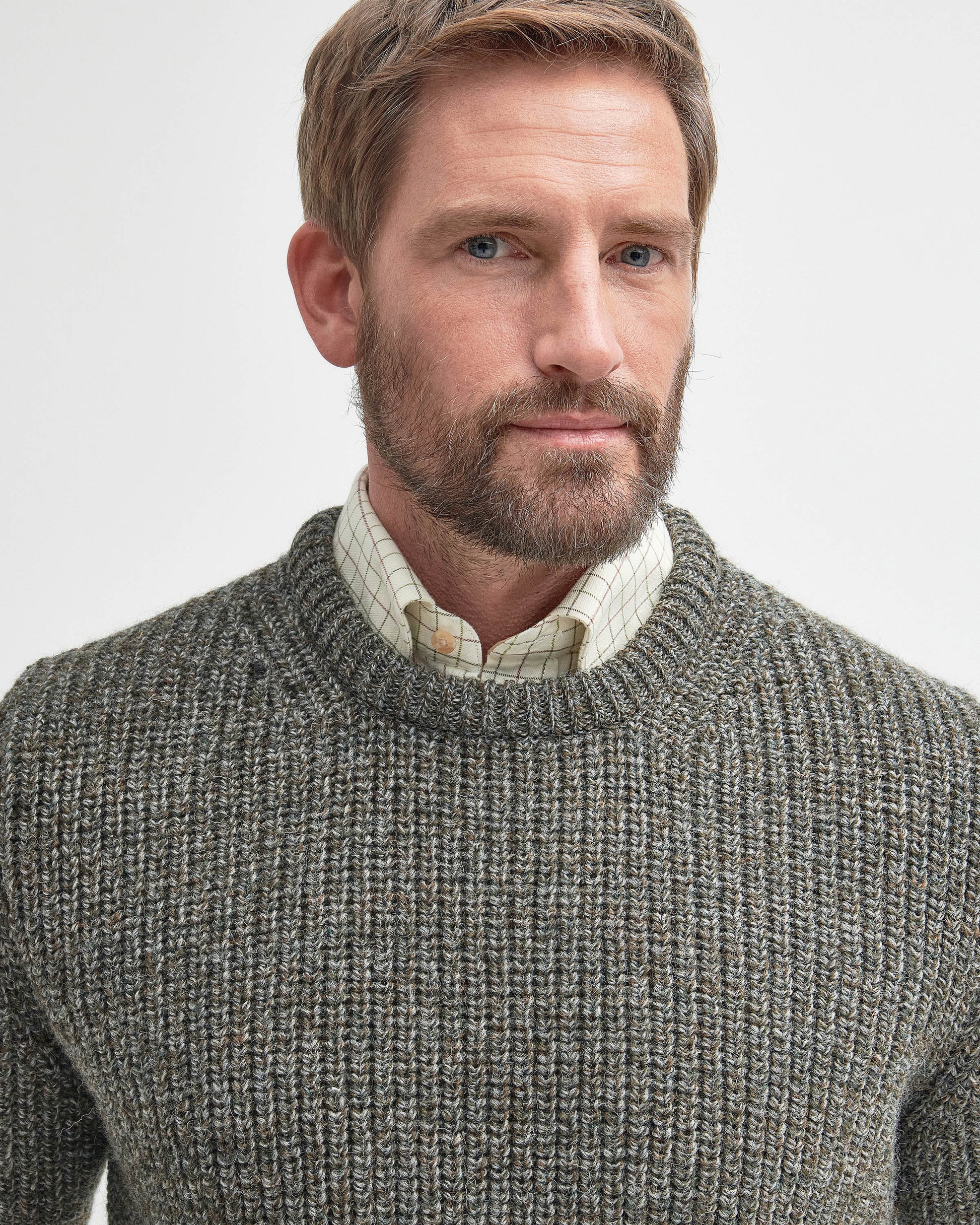 Barbour New Tyne Mens Crew Neck Sweater - Derby Tweed | CHO | Designer Mens Crew Neck Jumpers