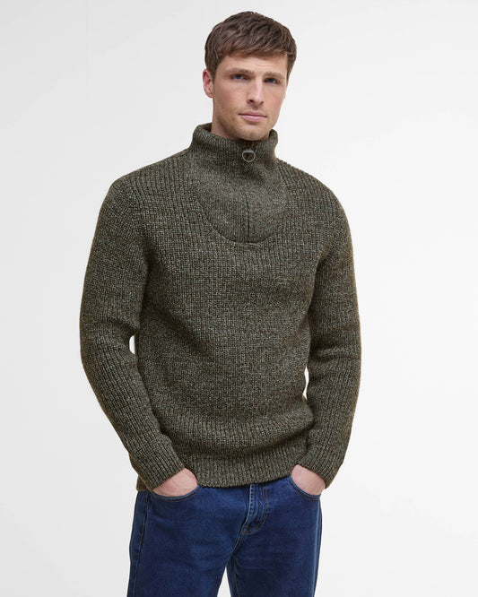 Barbour New Tyne Mens Half Zip Knitted Jumper - Derby Tweed | CHO | Designer Mens Quarter Zip Jumpers