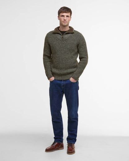 Barbour New Tyne Mens Half Zip Knitted Jumper - Derby Tweed | CHO | Designer Mens Quarter Zip Jumpers