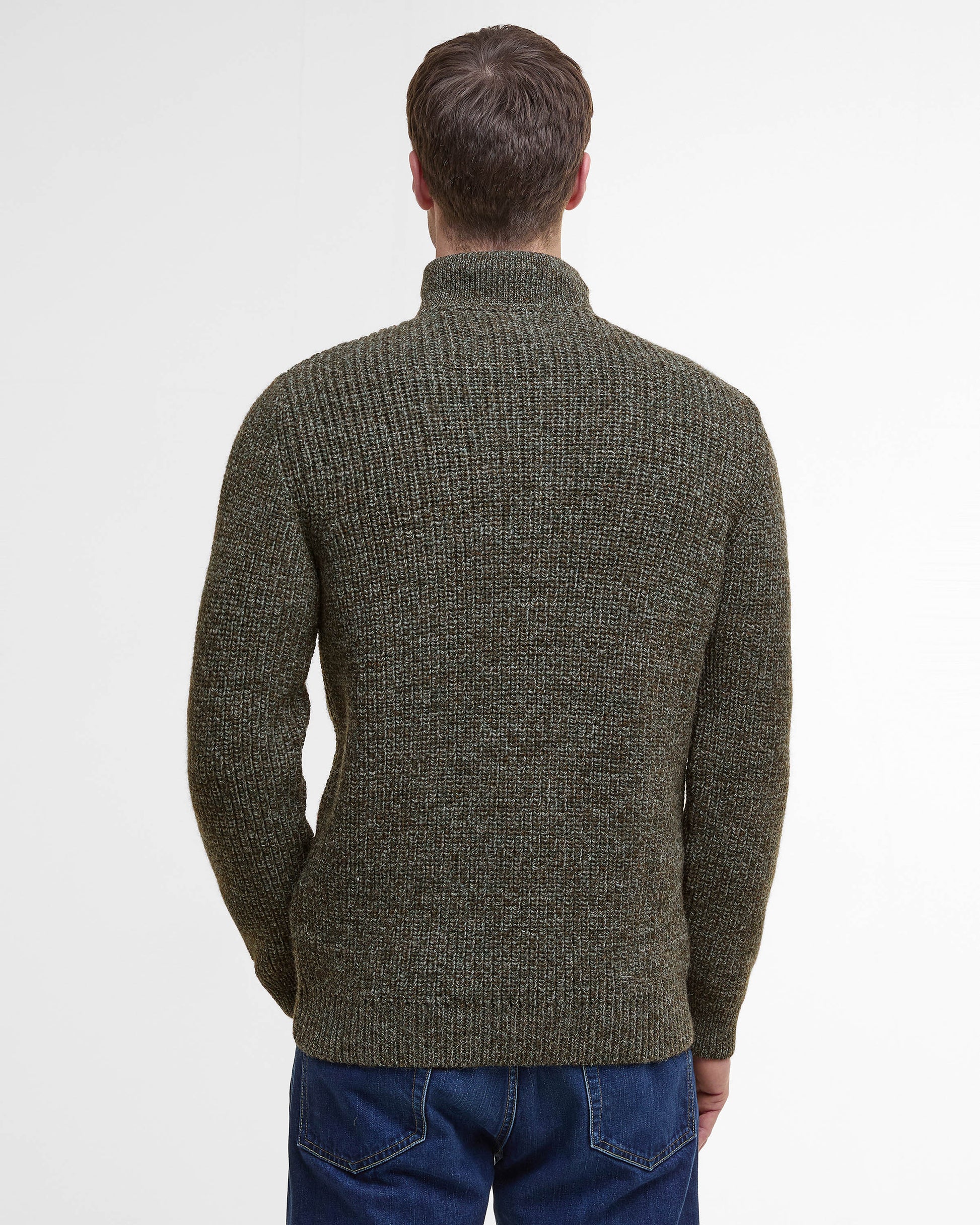 Barbour New Tyne Mens Half Zip Knitted Jumper - Derby Tweed | CHO | Designer Mens Quarter Zip Jumpers