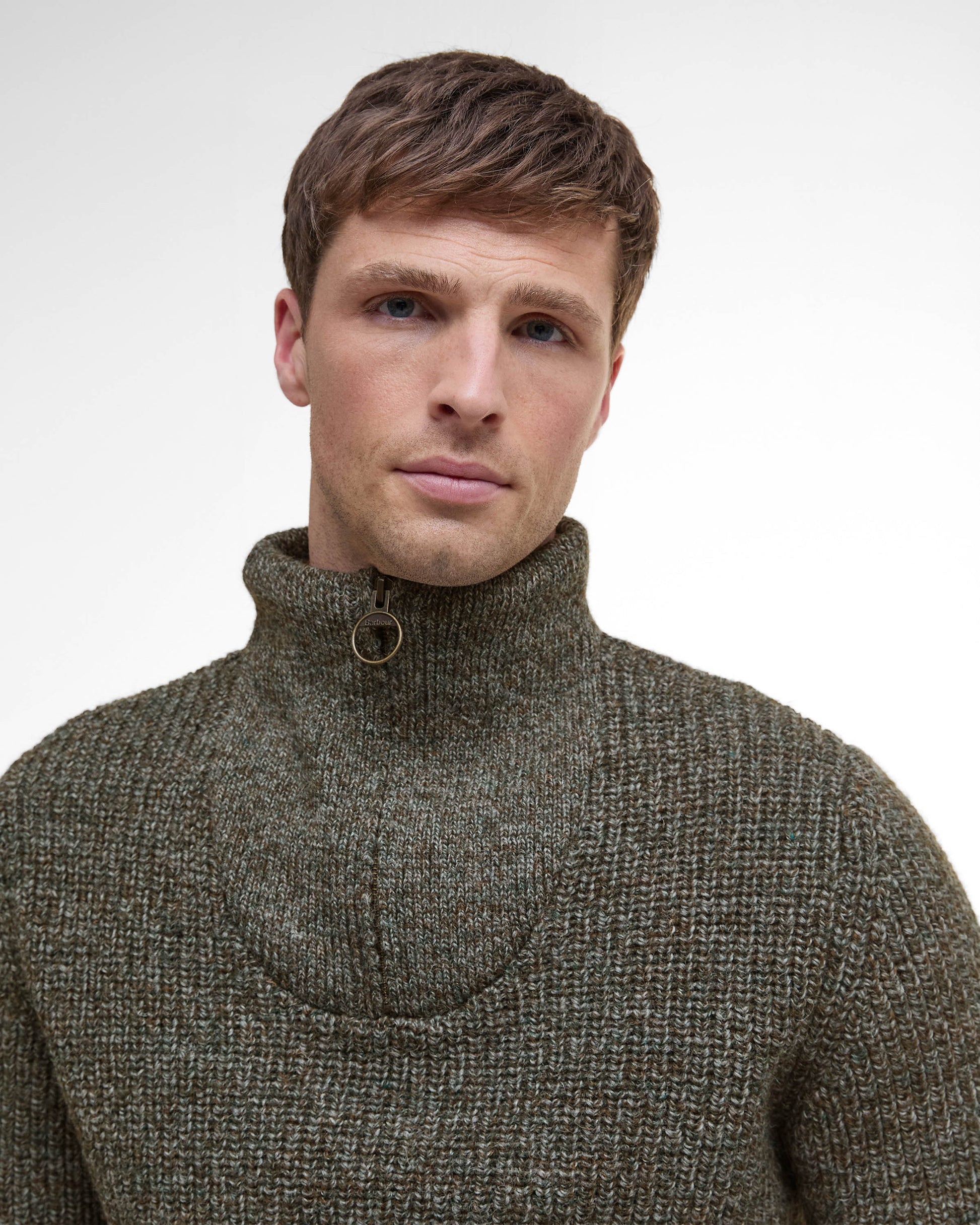 Barbour New Tyne Mens Half Zip Knitted Jumper - Derby Tweed | CHO | Designer Mens Quarter Zip Jumpers