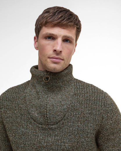 Barbour New Tyne Mens Half Zip Knitted Jumper - Derby Tweed | CHO | Designer Mens Quarter Zip Jumpers
