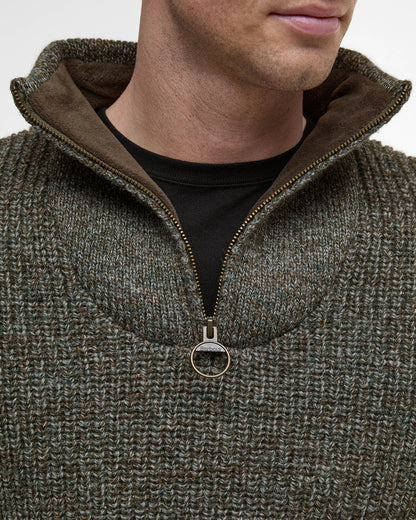 Barbour New Tyne Mens Half Zip Knitted Jumper - Derby Tweed | CHO | Designer Mens Quarter Zip Jumpers