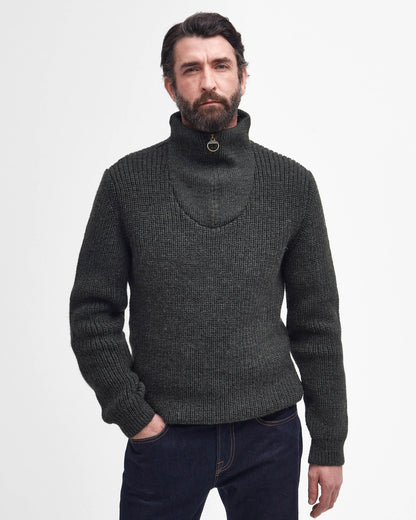 Barbour New Tyne Mens Half Zip Knitted Jumper - Olive | CHO | Designer Mens Quarter Zip Jumpers