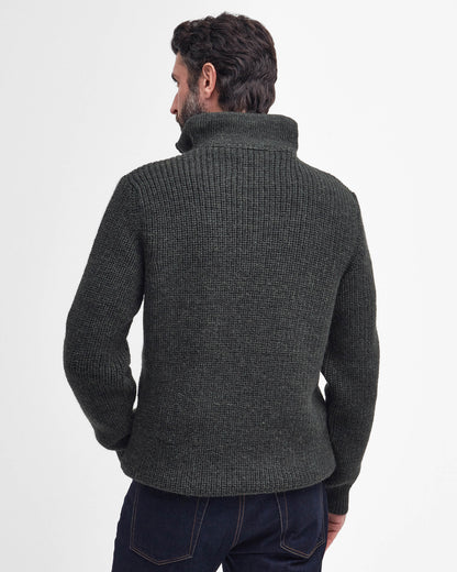 Barbour New Tyne Mens Half Zip Knitted Jumper - Olive | CHO | Designer Mens Quarter Zip Jumpers