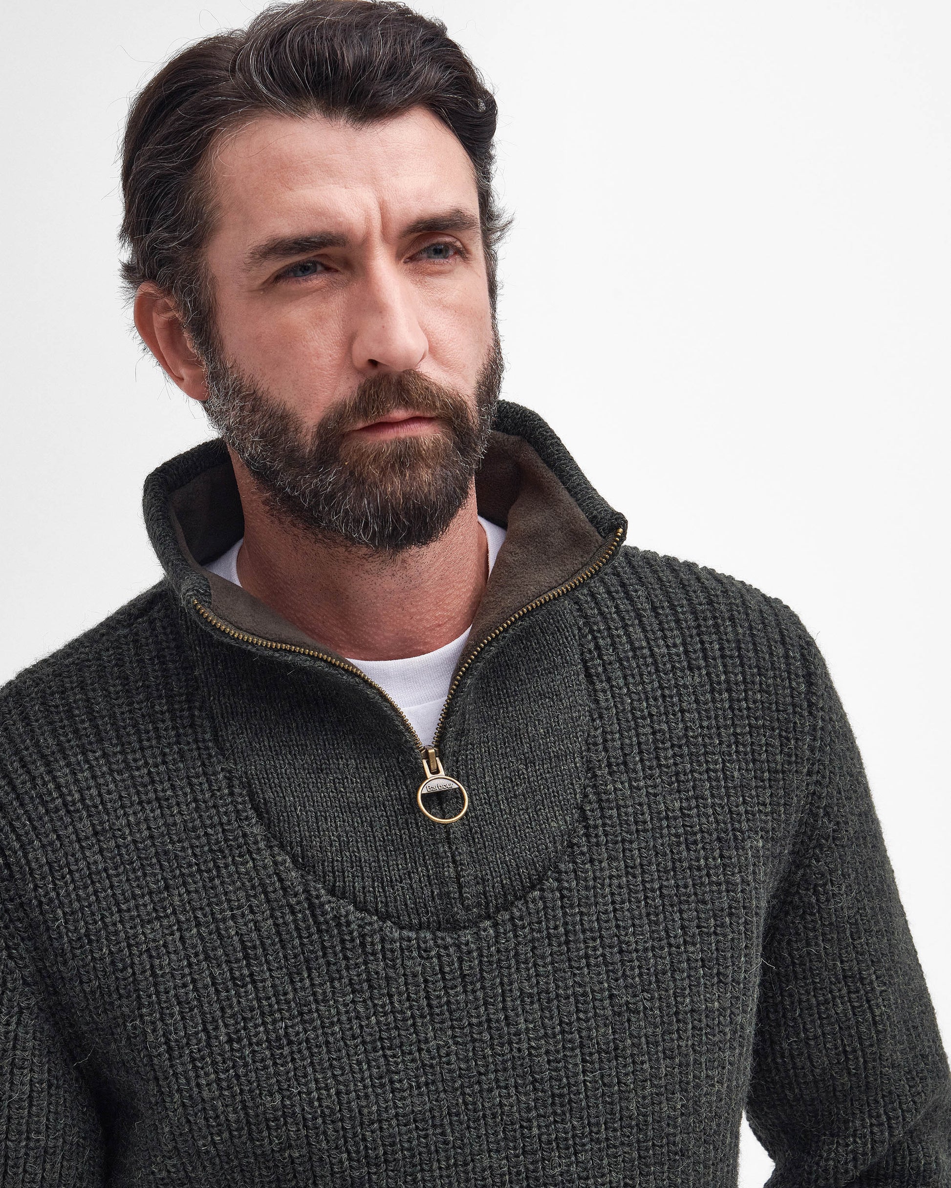 Barbour New Tyne Mens Half Zip Knitted Jumper - Olive | CHO | Designer Mens Quarter Zip Jumpers
