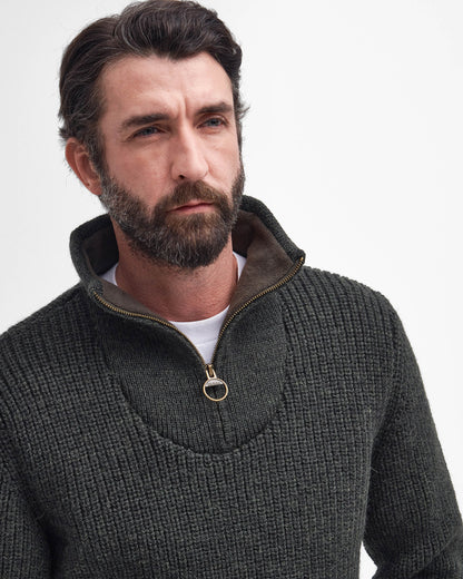 Barbour New Tyne Mens Half Zip Knitted Jumper - Olive | CHO | Designer Mens Quarter Zip Jumpers