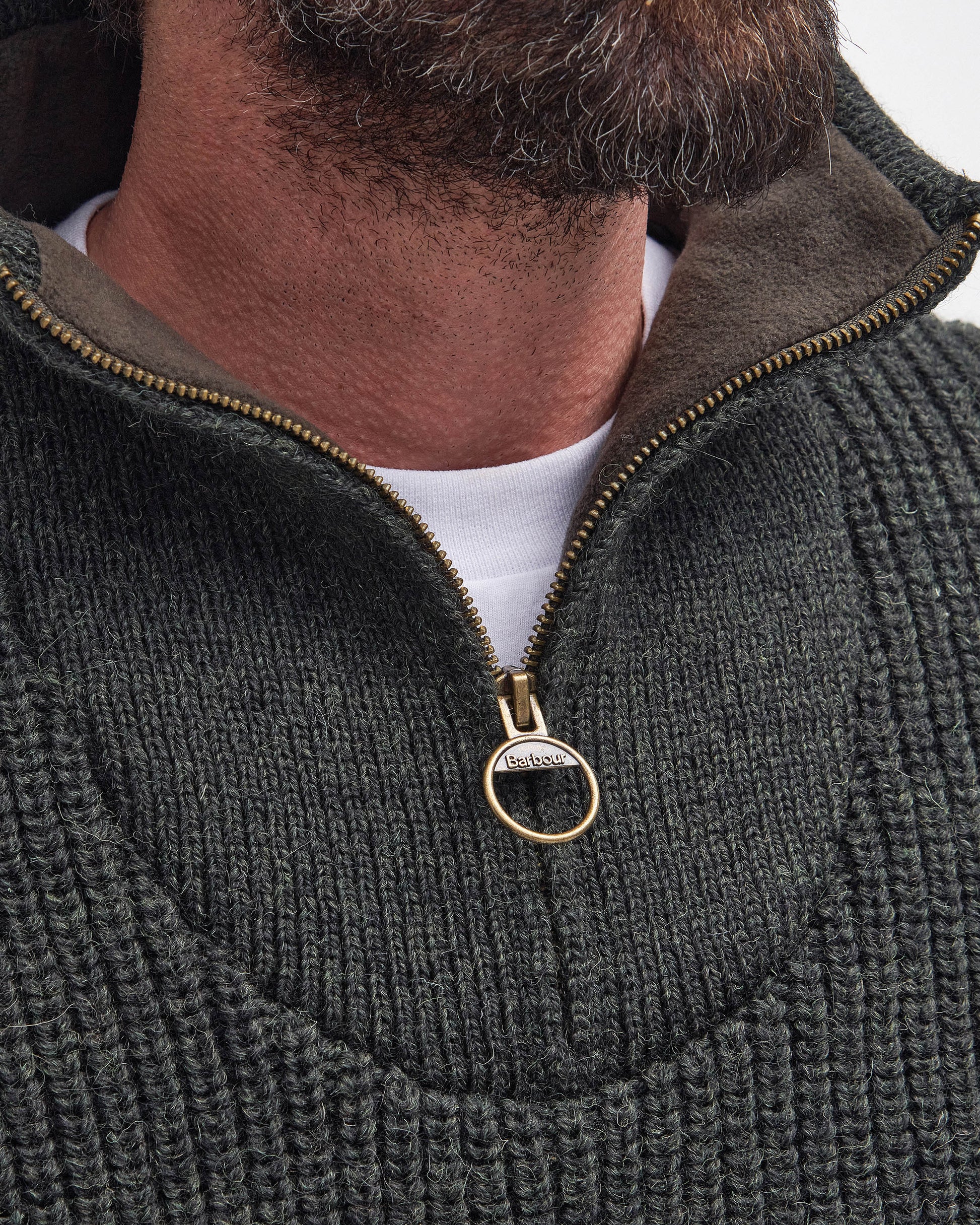 Barbour New Tyne Mens Half Zip Knitted Jumper - Olive | CHO | Designer Mens Quarter Zip Jumpers