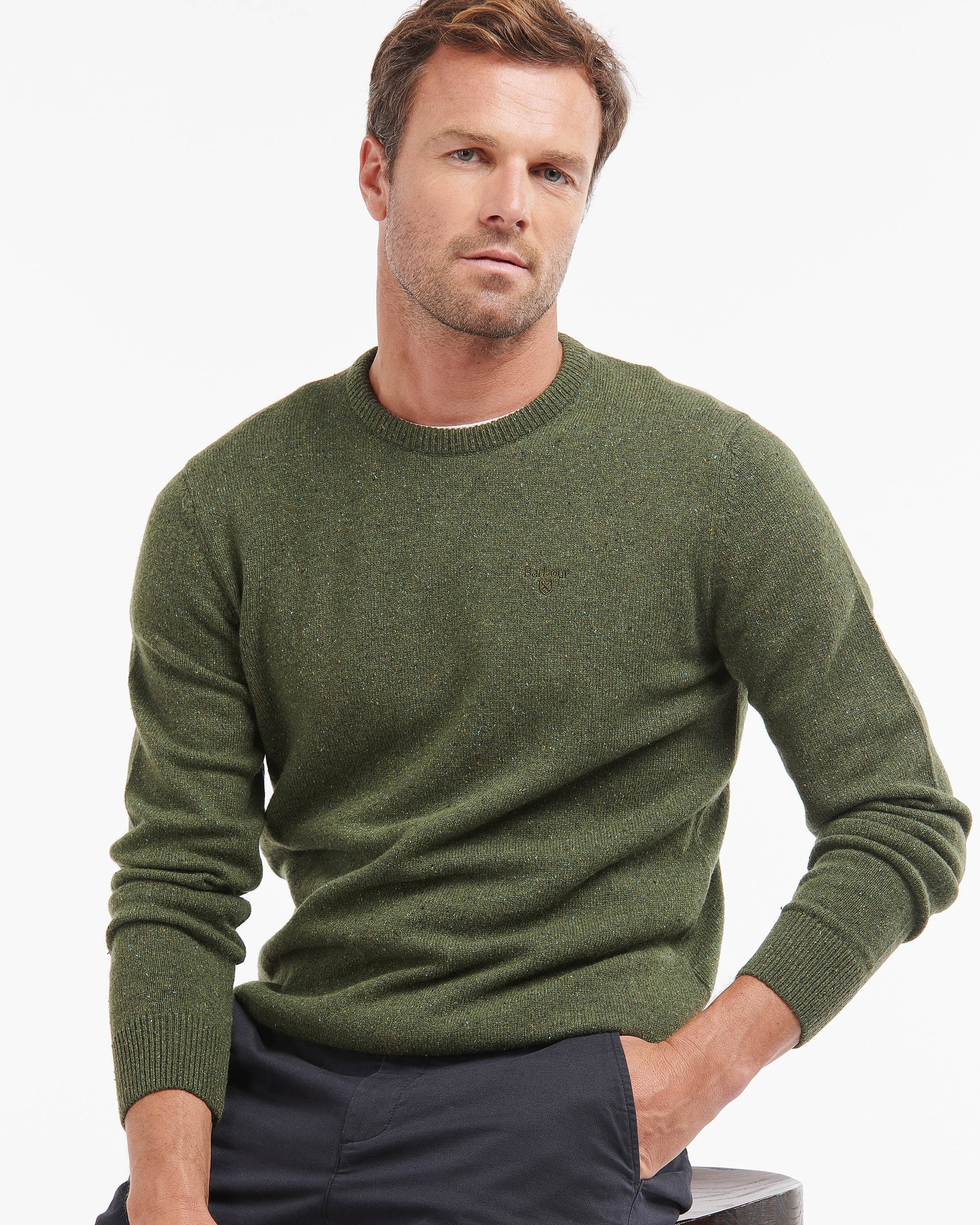 Barbour Essential Tisbury Mens Crew Neck Sweater - Forest | CHO | Designer Mens Crew Neck Jumpers