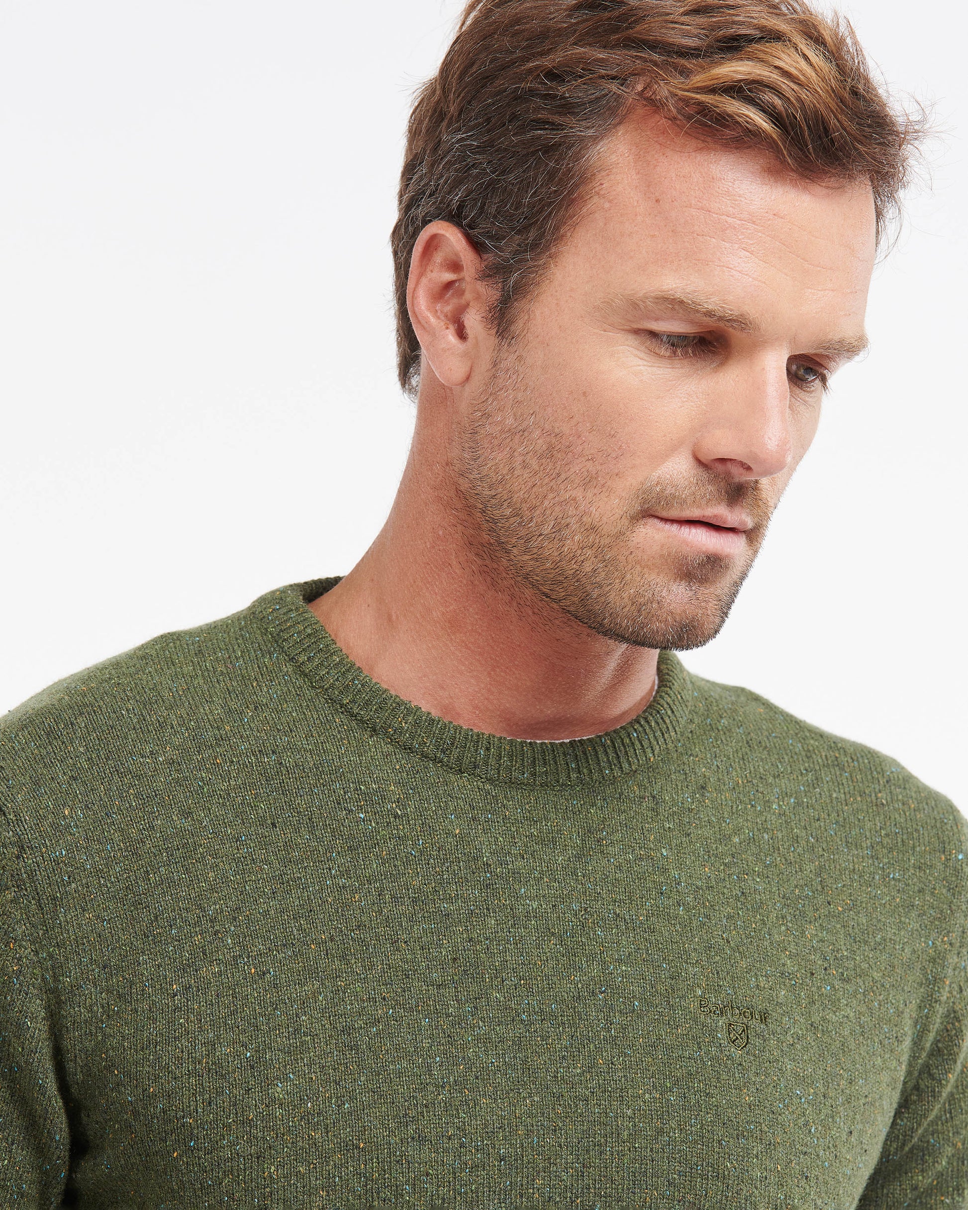 Barbour Essential Tisbury Mens Crew Neck Sweater - Forest | CHO | Designer Mens Crew Neck Jumpers