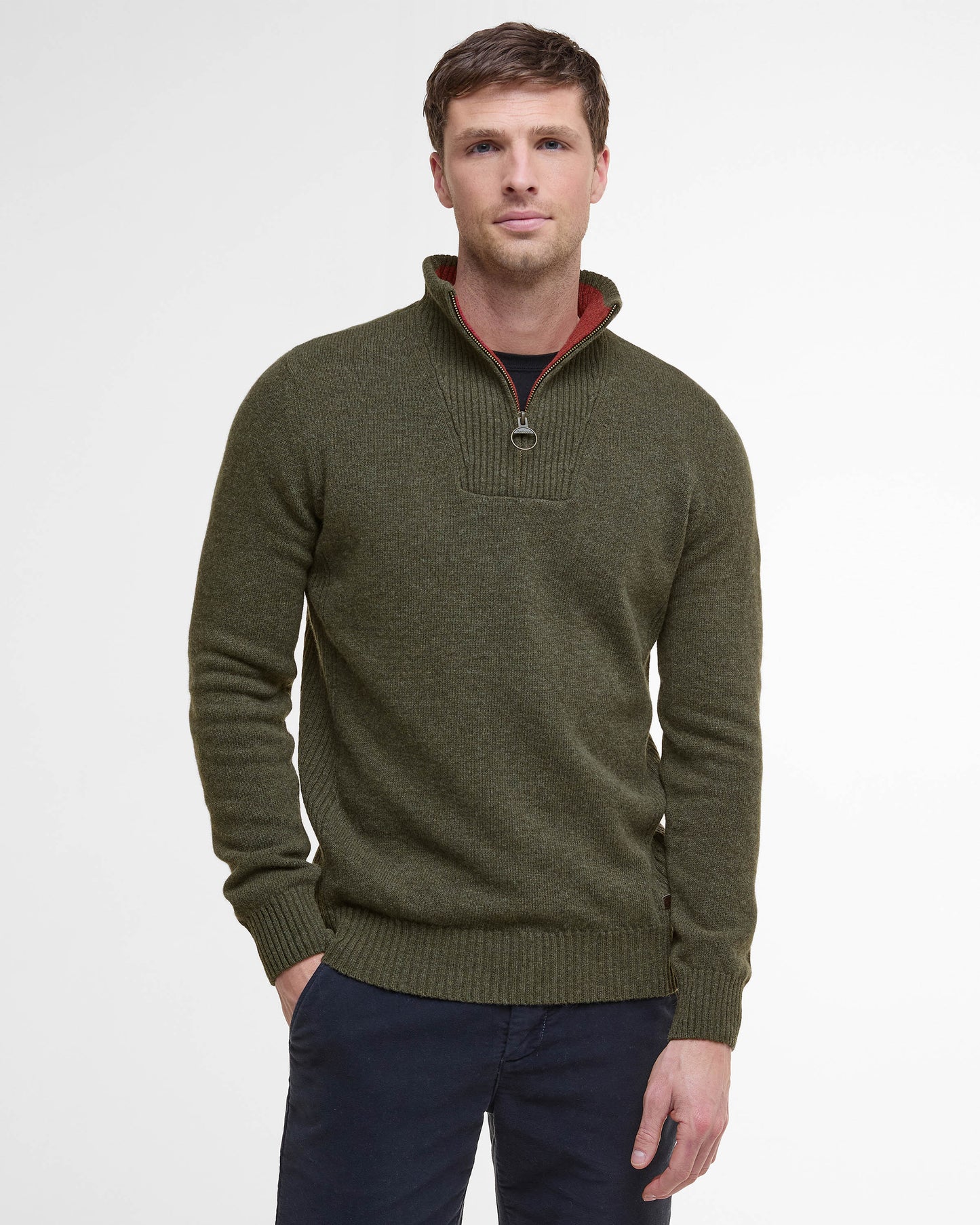Barbour Nelson Essential Mens Half Zip Knitted Jumper - Seaweed | CHO | Designer Mens Quarter Zip Jumpers