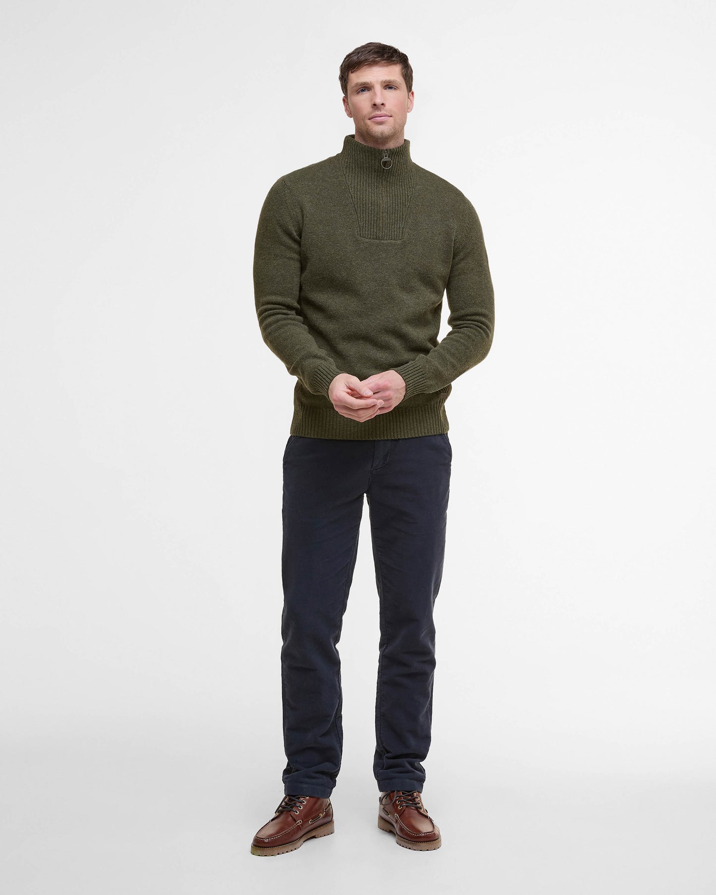 Barbour Nelson Essential Mens Half Zip Knitted Jumper - Seaweed | CHO | Designer Mens Quarter Zip Jumpers