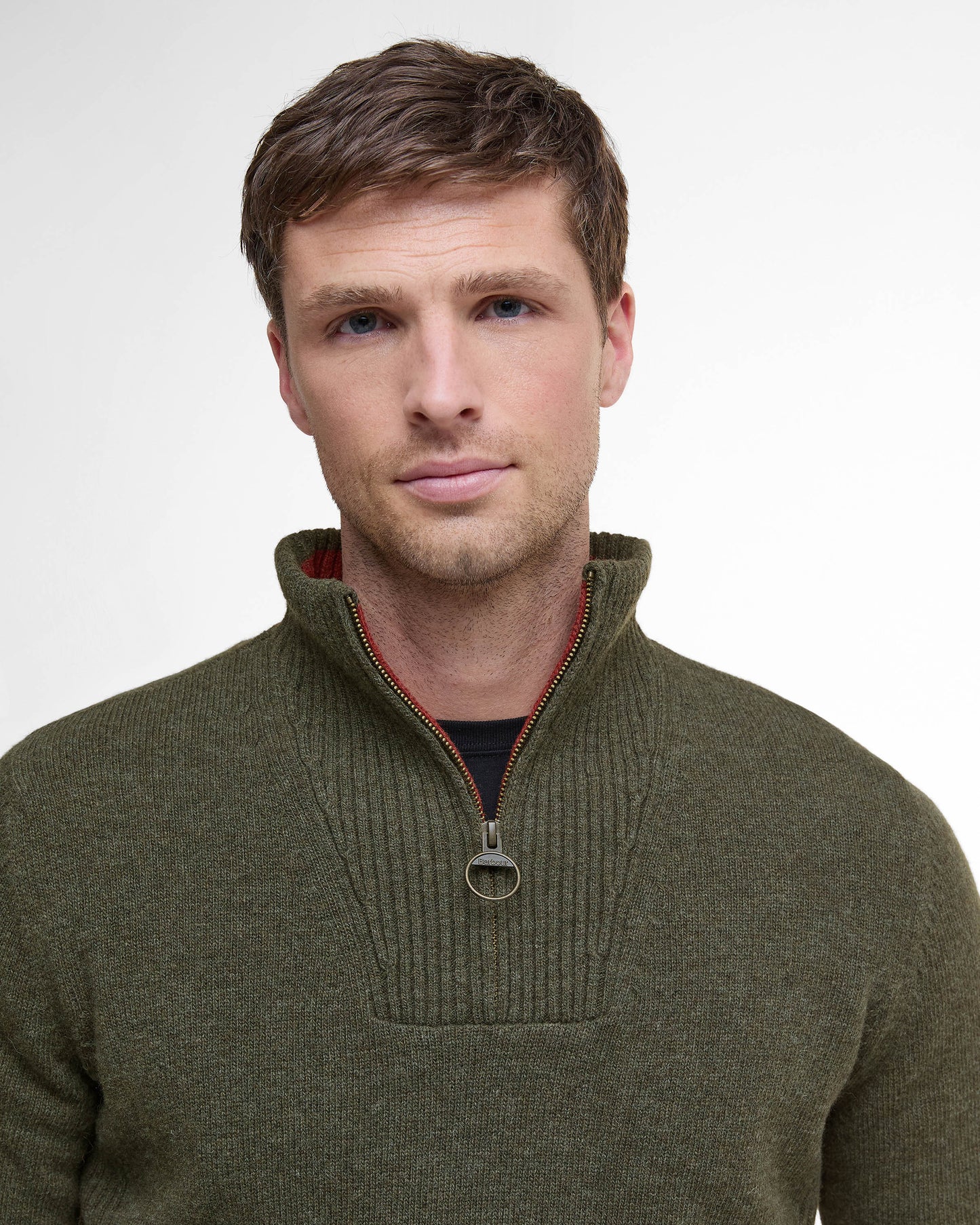 Barbour Nelson Essential Mens Half Zip Knitted Jumper - Seaweed | CHO | Designer Mens Quarter Zip Jumpers