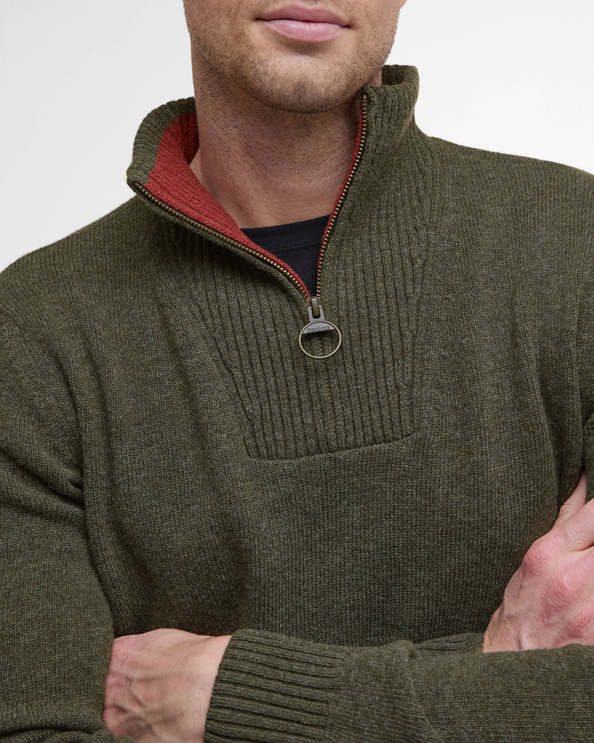Barbour Nelson Essential Mens Half Zip Knitted Jumper - Seaweed | CHO | Designer Mens Quarter Zip Jumpers