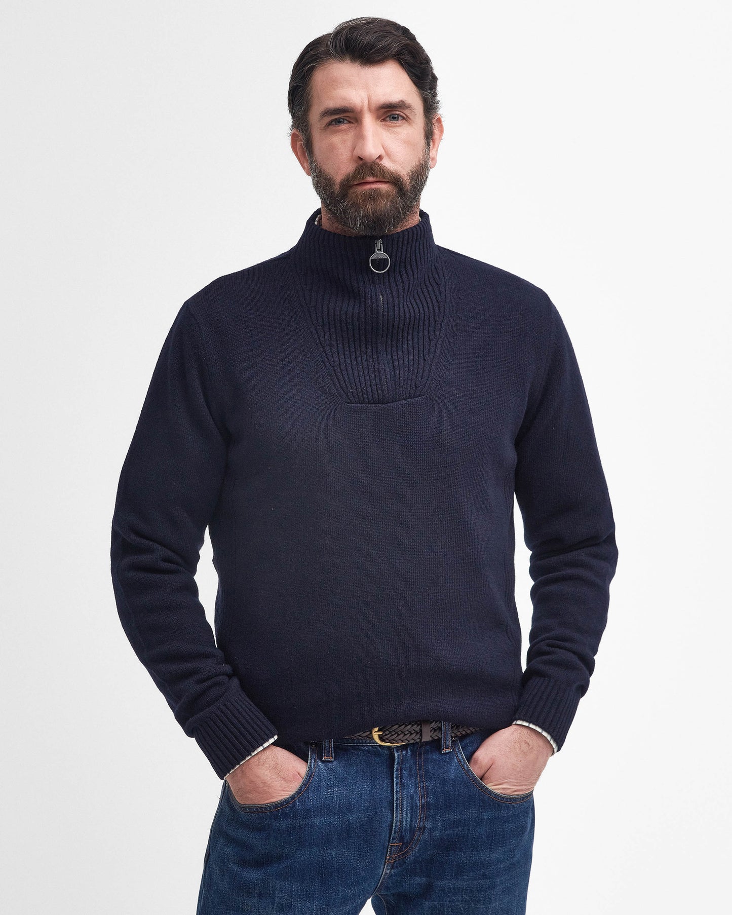 Barbour Nelson Essential Mens Half Zip Knitted Jumper - Navy | CHO | Designer Mens Quarter Zip Jumpers