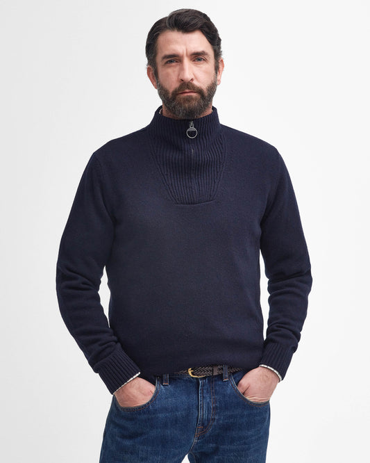 Barbour Nelson Essential Mens Half Zip Knitted Jumper - Navy | CHO | Designer Mens Quarter Zip Jumpers