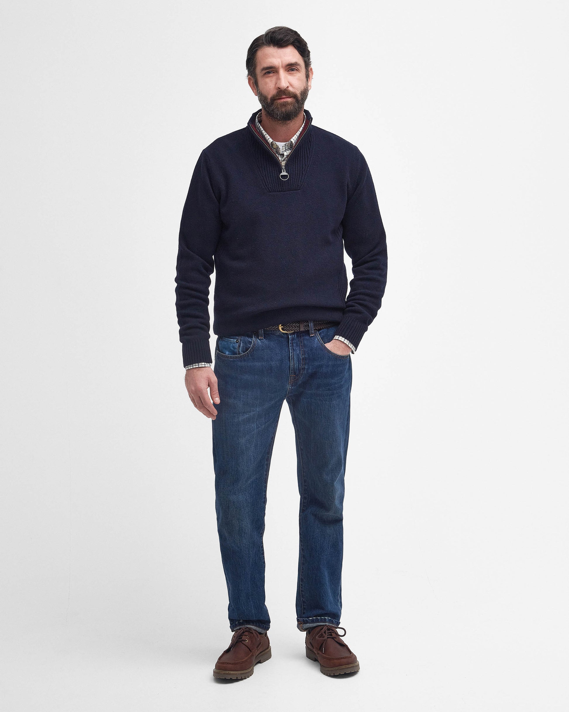 Barbour Nelson Essential Mens Half Zip Knitted Jumper - Navy | CHO | Designer Mens Quarter Zip Jumpers