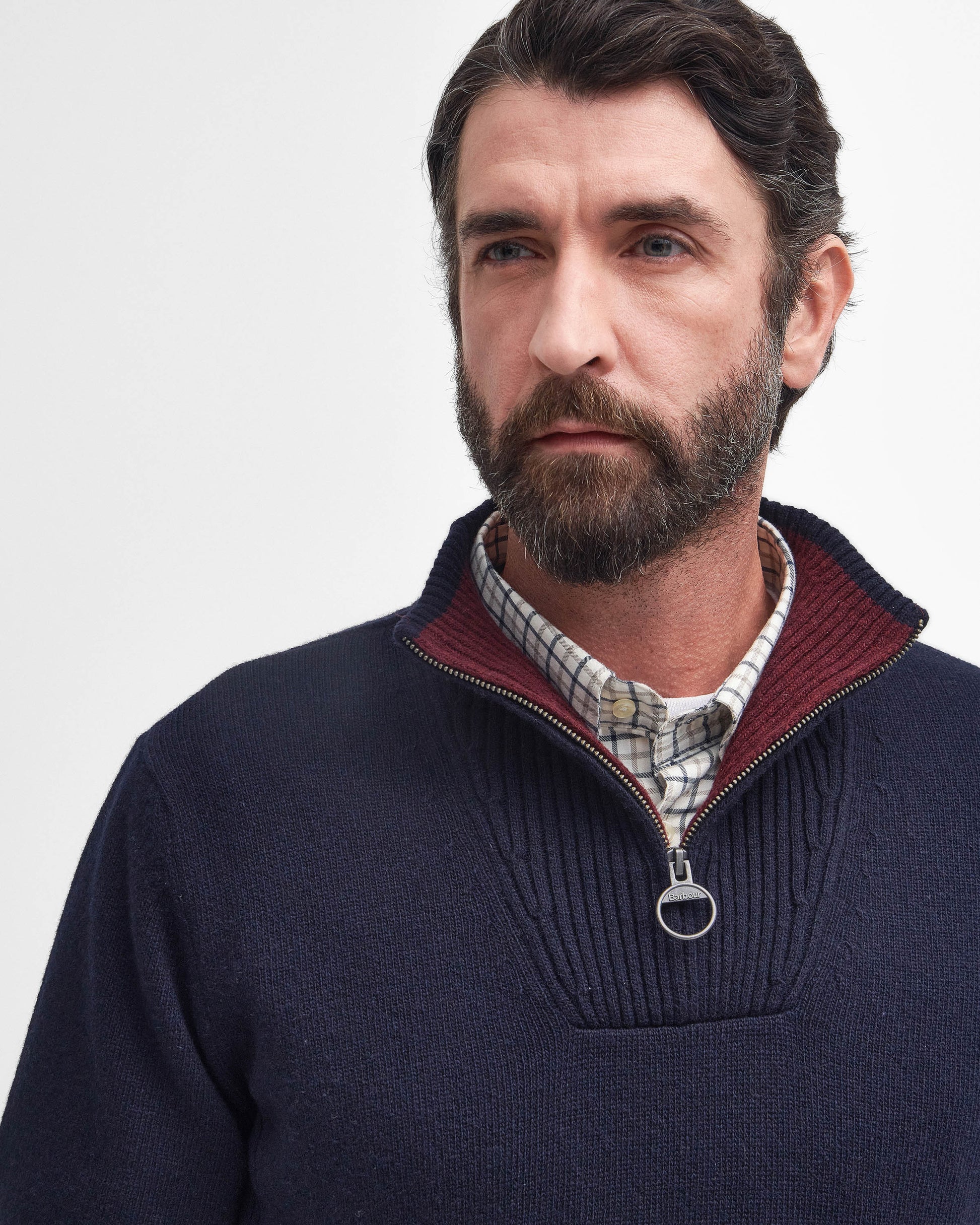 Barbour Nelson Essential Mens Half Zip Knitted Jumper - Navy | CHO | Designer Mens Quarter Zip Jumpers