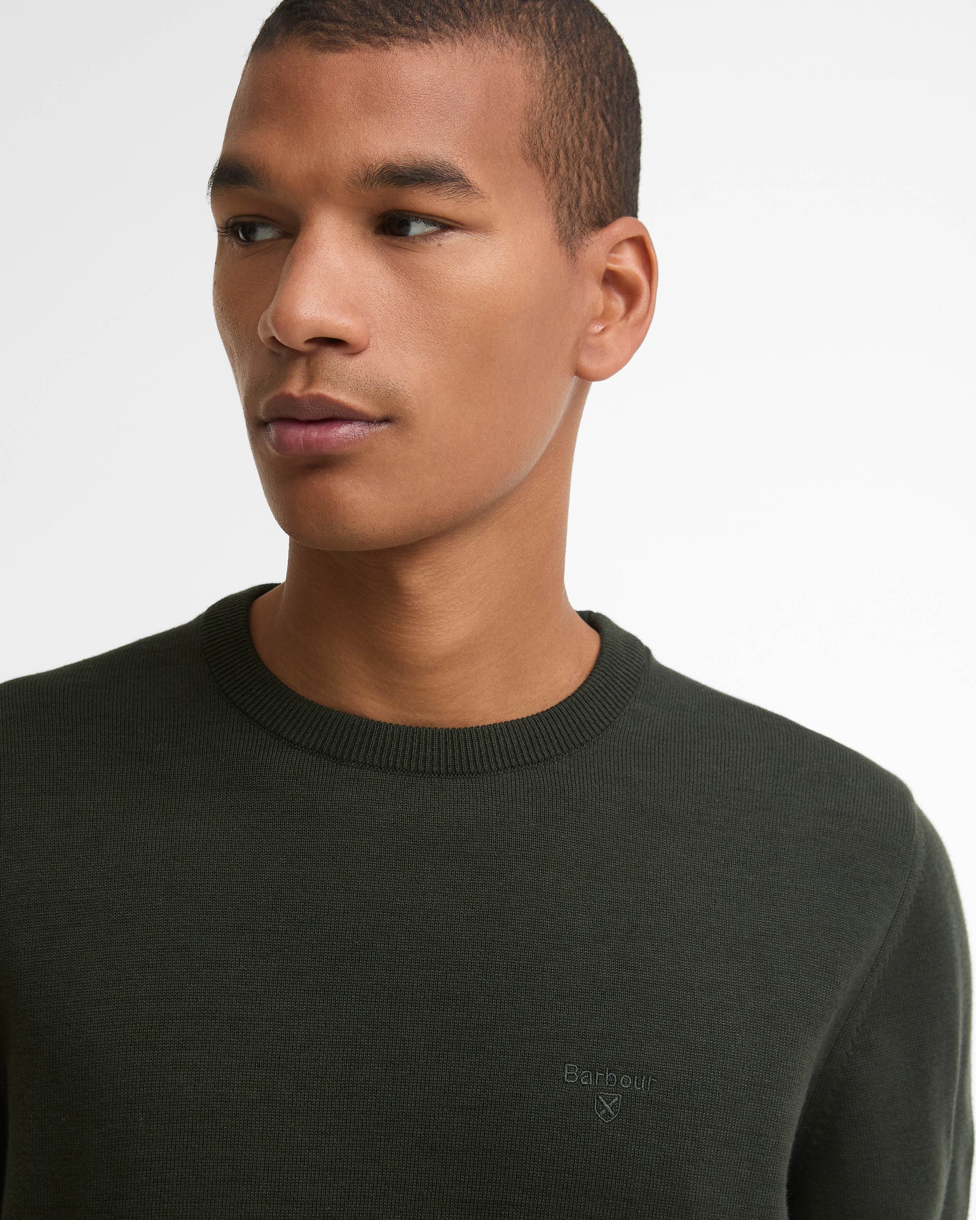 Barbour Pima Cotton Mens Crew Sweatshirt - Sage | CHO | Designer Mens Knitwear
