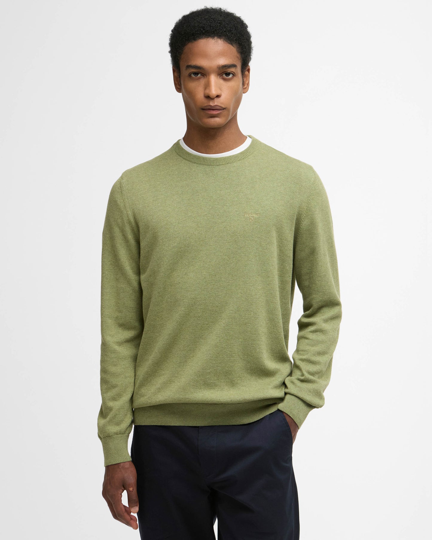 Barbour Pima Cotton Mens Crew Sweatshirt - Laurel Green