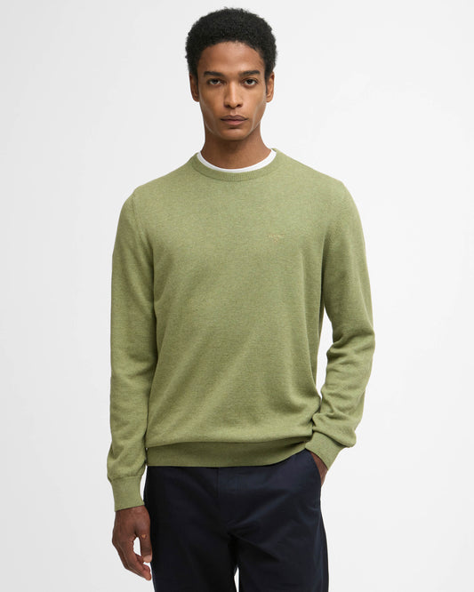 Barbour Pima Cotton Mens Crew Sweatshirt - Laurel Green | CHO | Designer Mens Knitwear