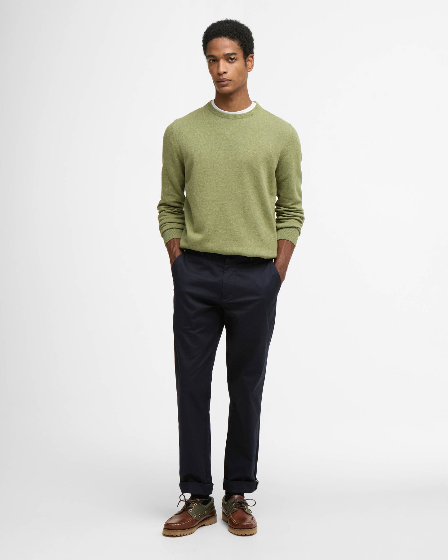 Barbour Pima Cotton Mens Crew Sweatshirt - Laurel Green