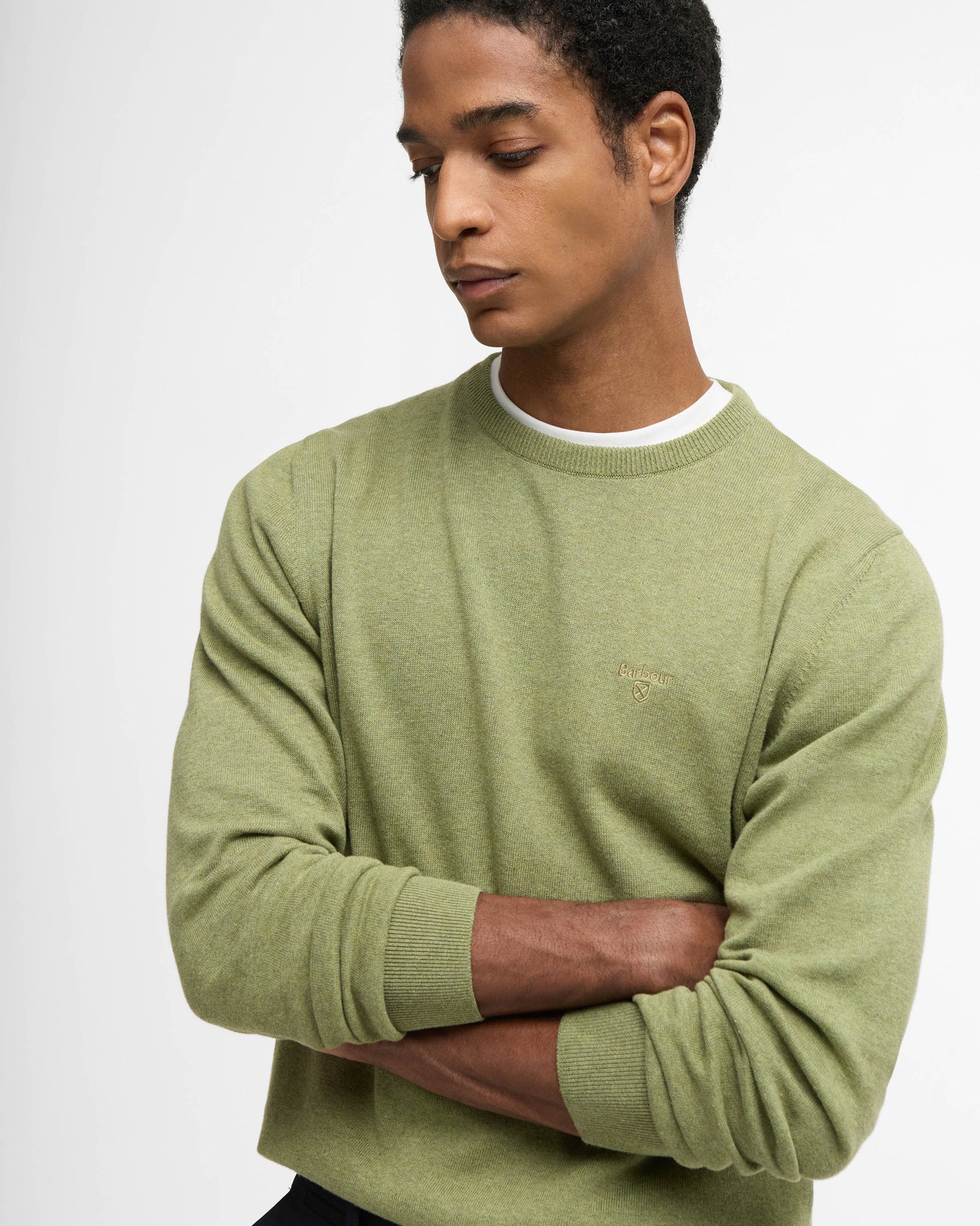 Barbour Pima Cotton Mens Crew Sweatshirt - Laurel Green