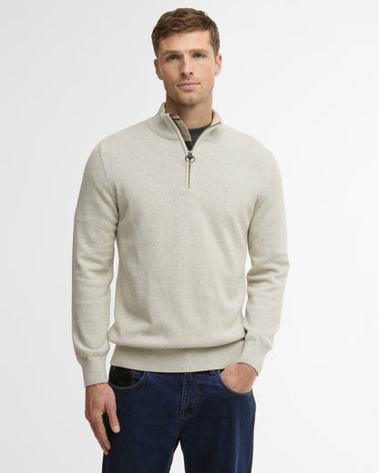 Barbour Cotton Mens Half Zip Jumper - Neutral | CHO | Designer Mens Knitwear