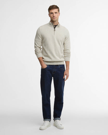 Barbour Cotton Mens Half Zip Jumper - Neutral | CHO | Designer Mens Knitwear