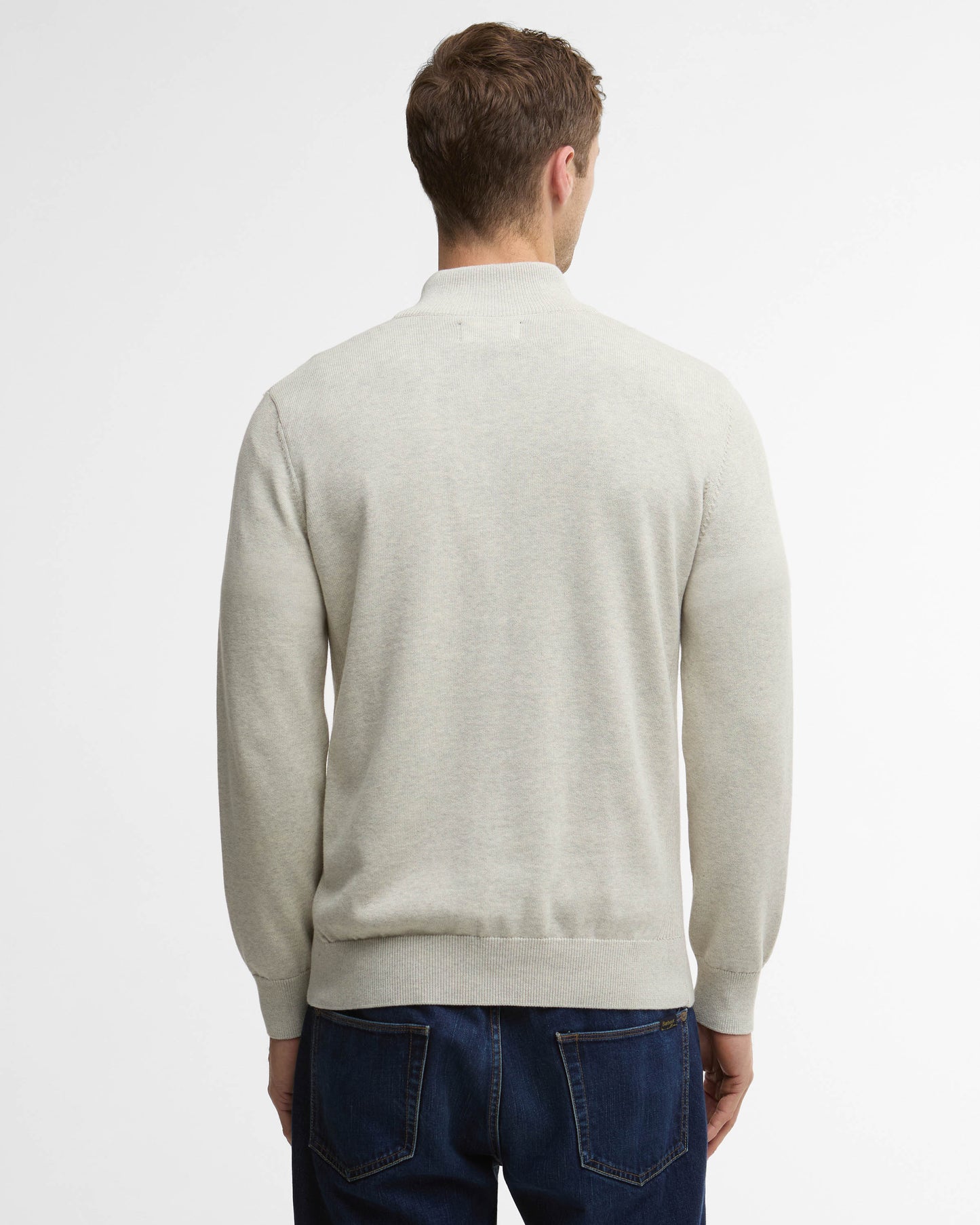 Barbour Cotton Mens Half Zip Jumper - Neutral | CHO | Designer Mens Knitwear