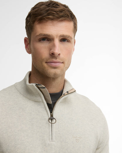 Barbour Cotton Mens Half Zip Jumper - Neutral | CHO | Designer Mens Knitwear