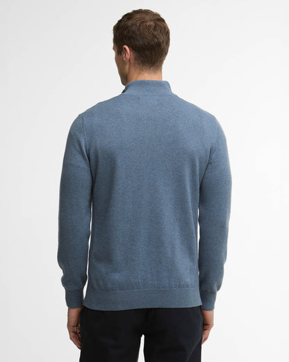 Barbour Cotton Mens Half Zip Jumper - Dusk Blue | CHO | Designer Mens Knitwear