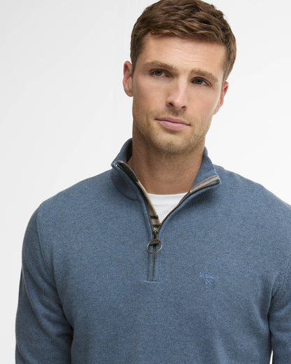 Barbour Cotton Mens Half Zip Jumper - Dusk Blue | CHO | Designer Mens Knitwear